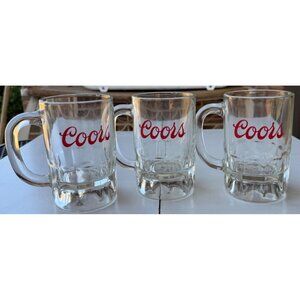VINTAGE Set of 3 Collectible COORS Glass Beer Logo 12 oz. Mugs w/Red Letters 5"H